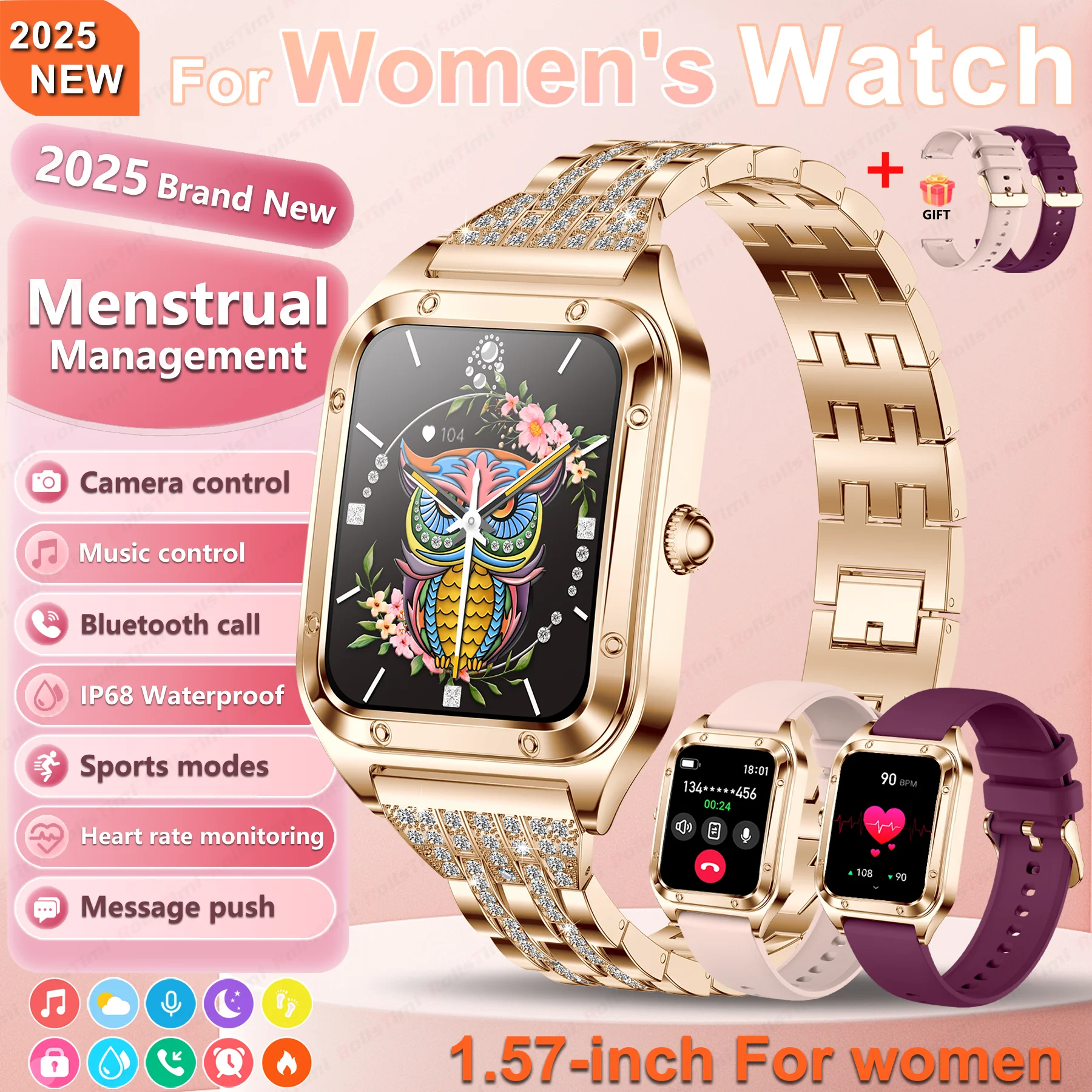 

2025 Новые женские ультратонкие умные часы 1,57 дюйма AMOLED HD-экран Монитор сердечного ритма Bluetooth-вызов Спортивный фитнес-трекер