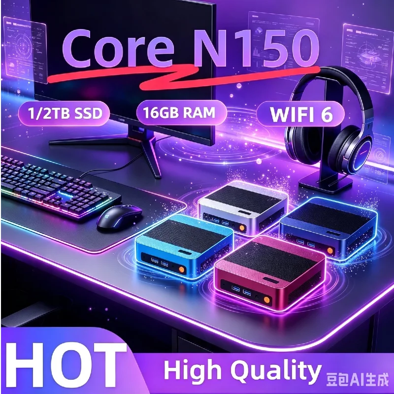 Core N150 Gaming Mini PC,16GB RAM 1TB/2TB SSD,Portable Mini Desktop,WiFi6 BT5.2,HD Graphics for Office & Light Gaming