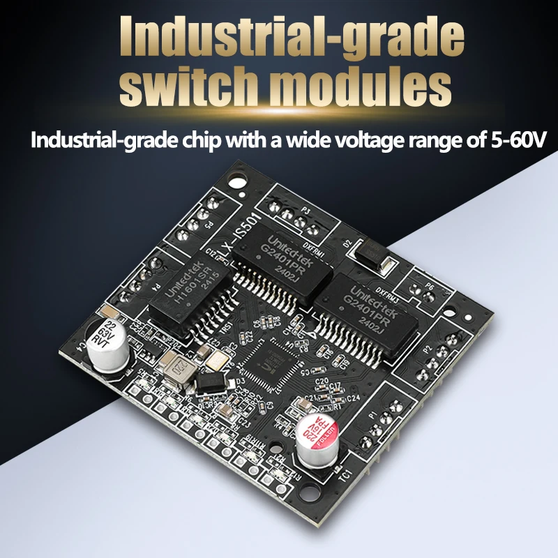 Module de commutation de qualité industrielle, 5 ports, 100Mbps, DC 5V-60V, interrupteur d'alimentation PCBA
