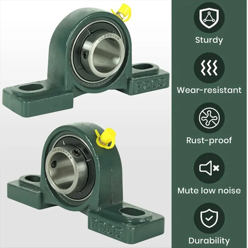 2Pcs UCP205‑16 Mounted Pillow Block Ball Bearing Bearing Steel 1 Inch Bore Solid Cast Iron Base Bearing Unit For Industrial