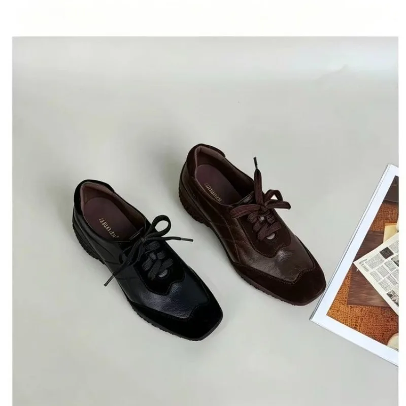 Retro-style Lace-up Fall-winter New Single Shoes with Low Heels for Women