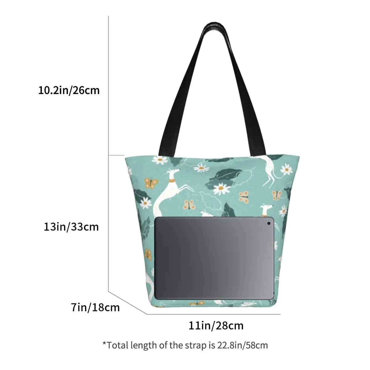 Custom Greyhound And Butterfly Shopping Canvas Bag Women Washable Groceries Dog Tote Shopper Bags