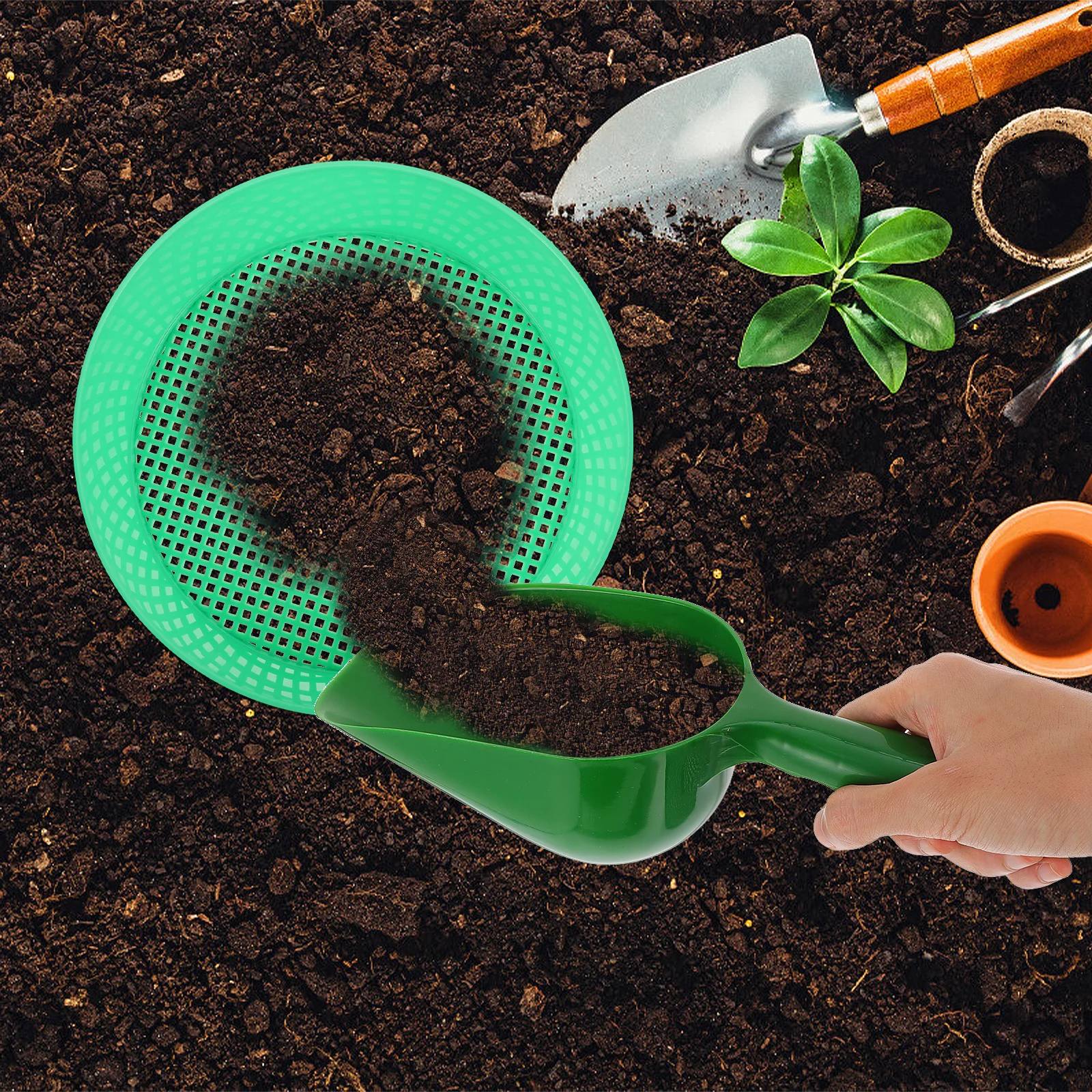 

6Pcs Garden Plastic Soil Sieve Round Soil Sifting Pan Compost Rock Dirt Sifter Garden Mesh Sifting Tool Mesh Sieve