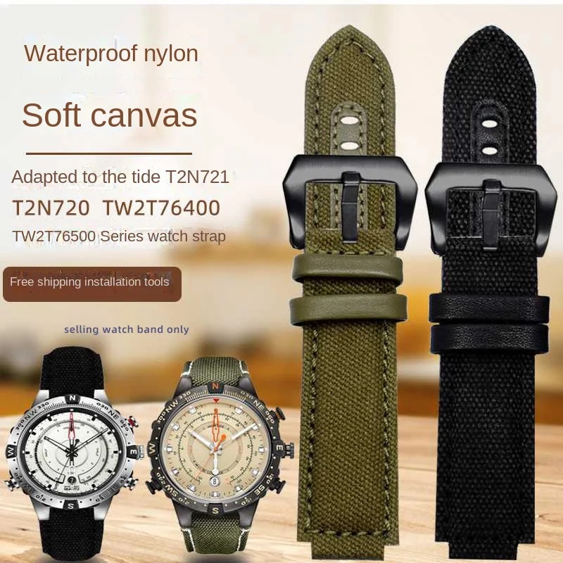 24*16MM For TIMEX Tide Canvas Convex Strap Male Compass Bracelet T2N721 T2N720 TW2T76500 TW2T76300 Series Nylon Watchband