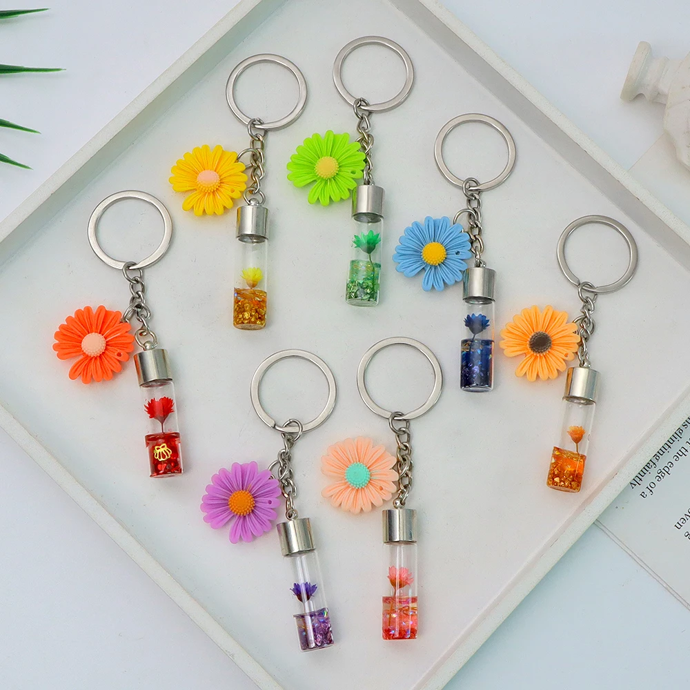 แฟชั่นดอกไม้นิรันดร์พวงกุญแจน่ารักขนาดเล็ก Daisy จี้ Wishing ขวดพวงกุญแจสําหรับผู้หญิงผู้ชายกระเป๋าอุปกรณ์เสริมของขวัญมิตรภาพ