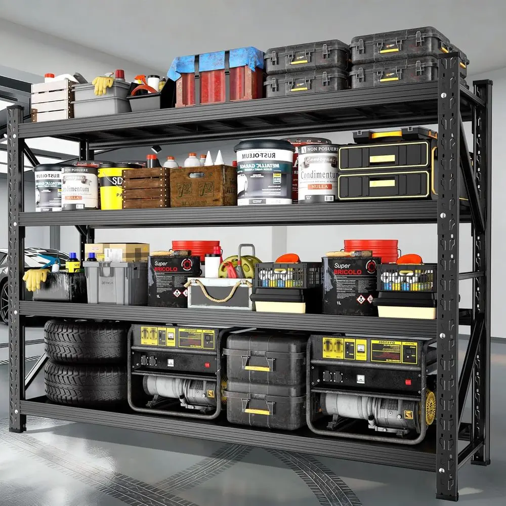 

Industrial-Grade 4-Tier Adjustable Steel Shelving, 70W x 23D x 69H, Supports 5000 lbs, Ideal for Workshops, Warehouses, and Base