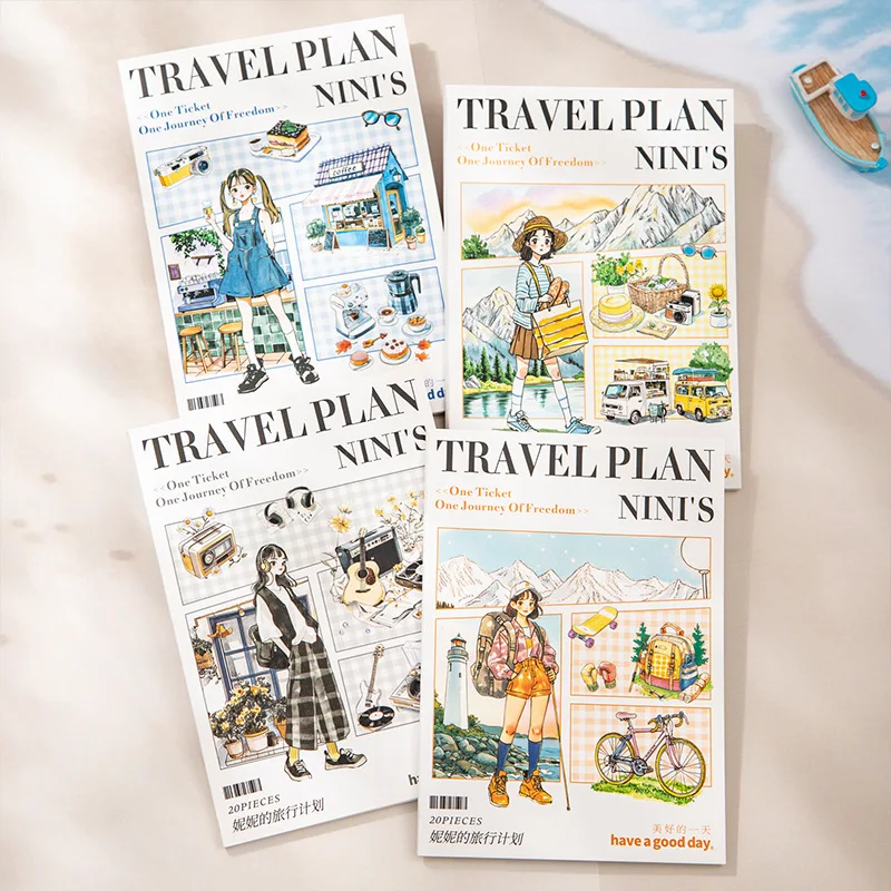 1pack/2pack pack Nini's Travel Plans Series Original 20pcs/1pack stickers per Dual Material Scenery Sticker Book