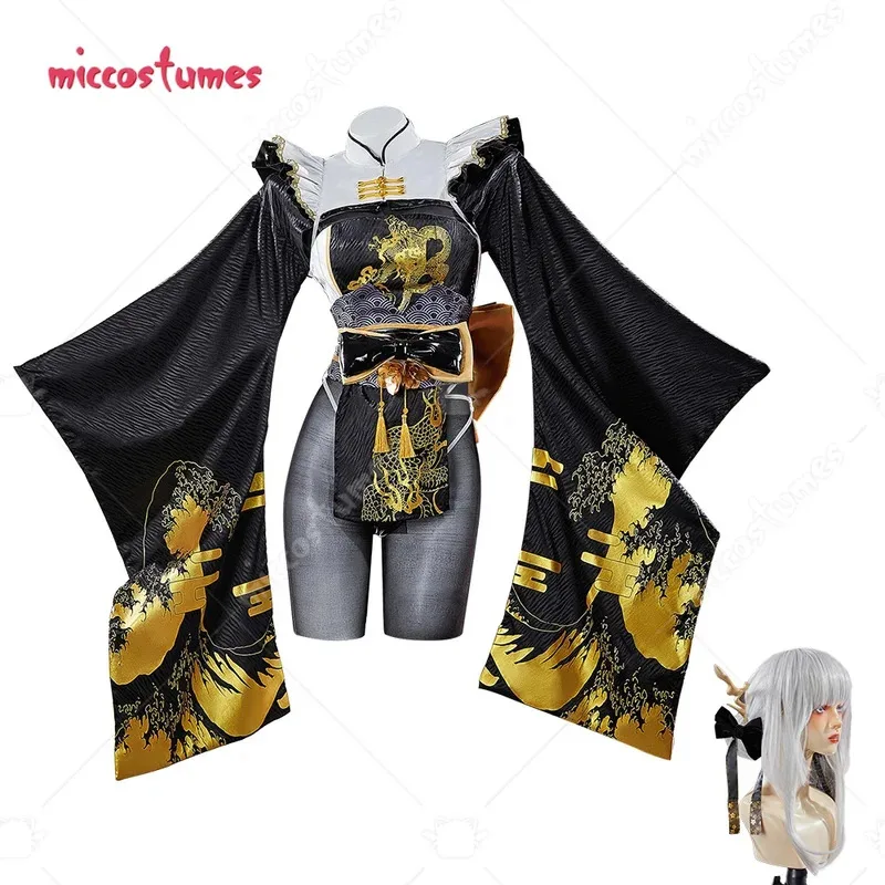 25COSMiccostumes Nikke Blanc disfraz de conejo blanco para mujer, uniforme tipo kimono Sexy, traje con pretina y guantes
