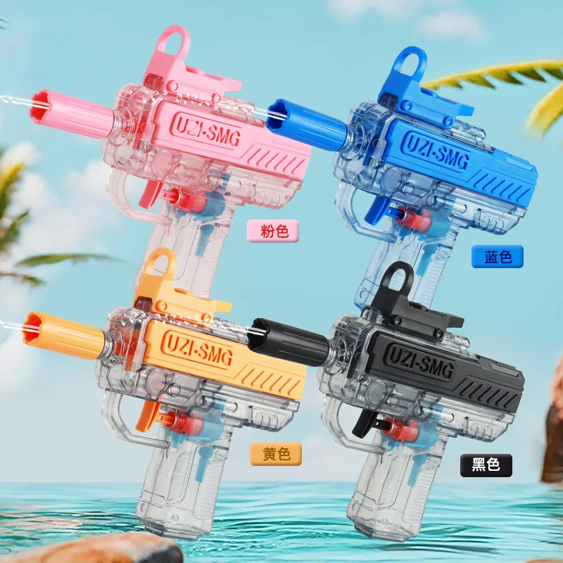 Uzi pistola de água elétrica piscina jogos praia crianças brinquedos ao ar livre meninos blaster automático arma de brinquedo transparente água minigun