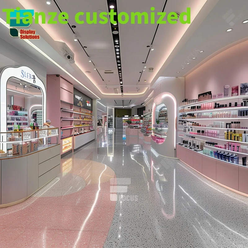 Customized-wall display cosmetic perfume retail display wall wig hanger beauty supply store shelves