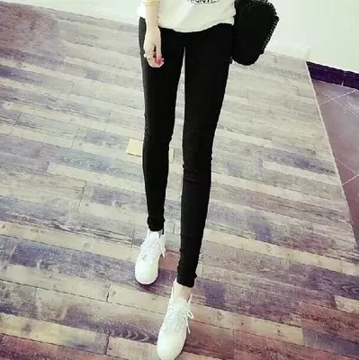 

Spring Summer Women's Slim Fit Elastic Bottom Pants High Waist Thin Model Pencil Pants Long Leggings Polyester Fabric