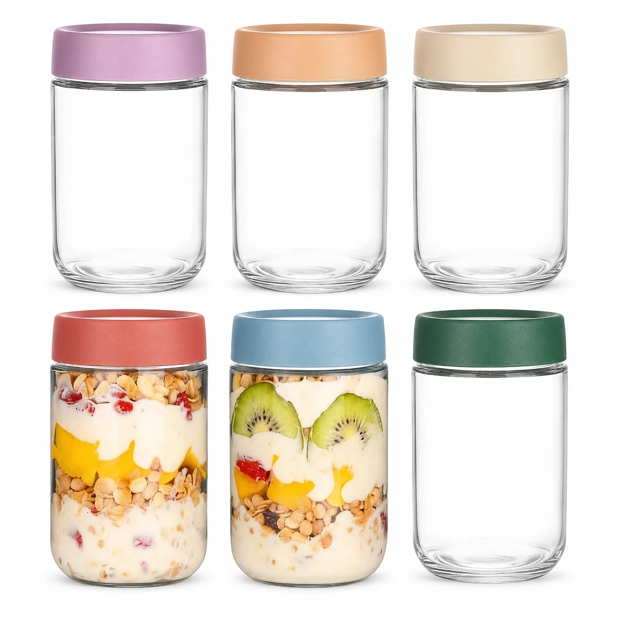 Meal Prep Jar Salad - 密閉蓋付きオーバーナイトオーツジャー、シリアル、ヨーグルト、サラダ、食事の準備、キッチンでの使用に適した透明な食品保存容器