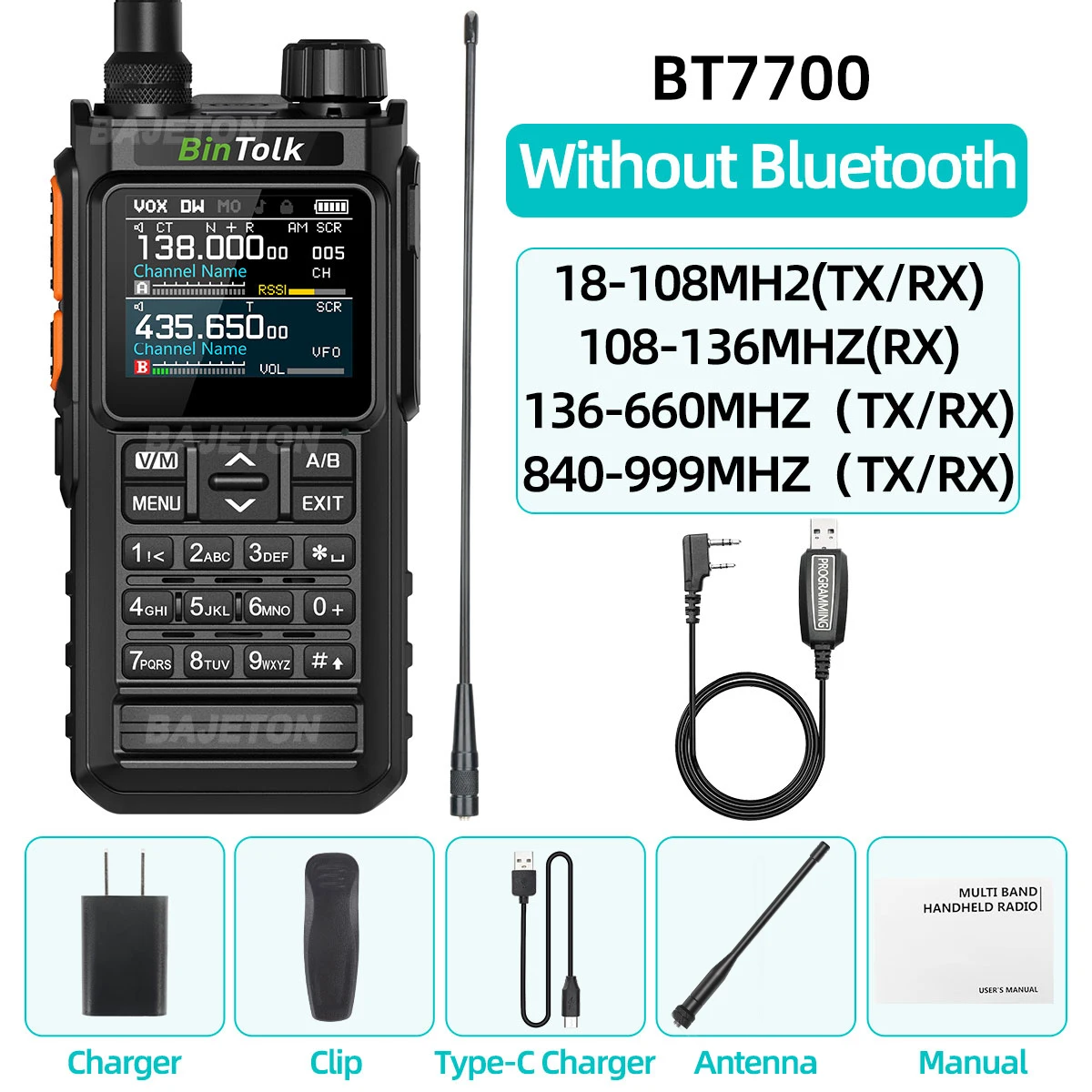 BinTolk BT7700 Walkie Talkie Multi Band Draadloze Bluetooth Telefoon Programmering Ruisonderdrukking AM FM Ham Radio Voor Camping BT8200 - afbeelding 1