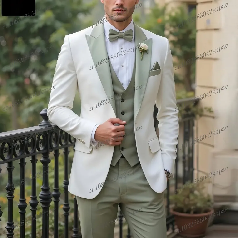 

New Fashion Business Formal Occasion Men Suit Groom Groomsman Wedding Party Prom Male Tuxedos 3 Piece Set Blazer Vest Pants