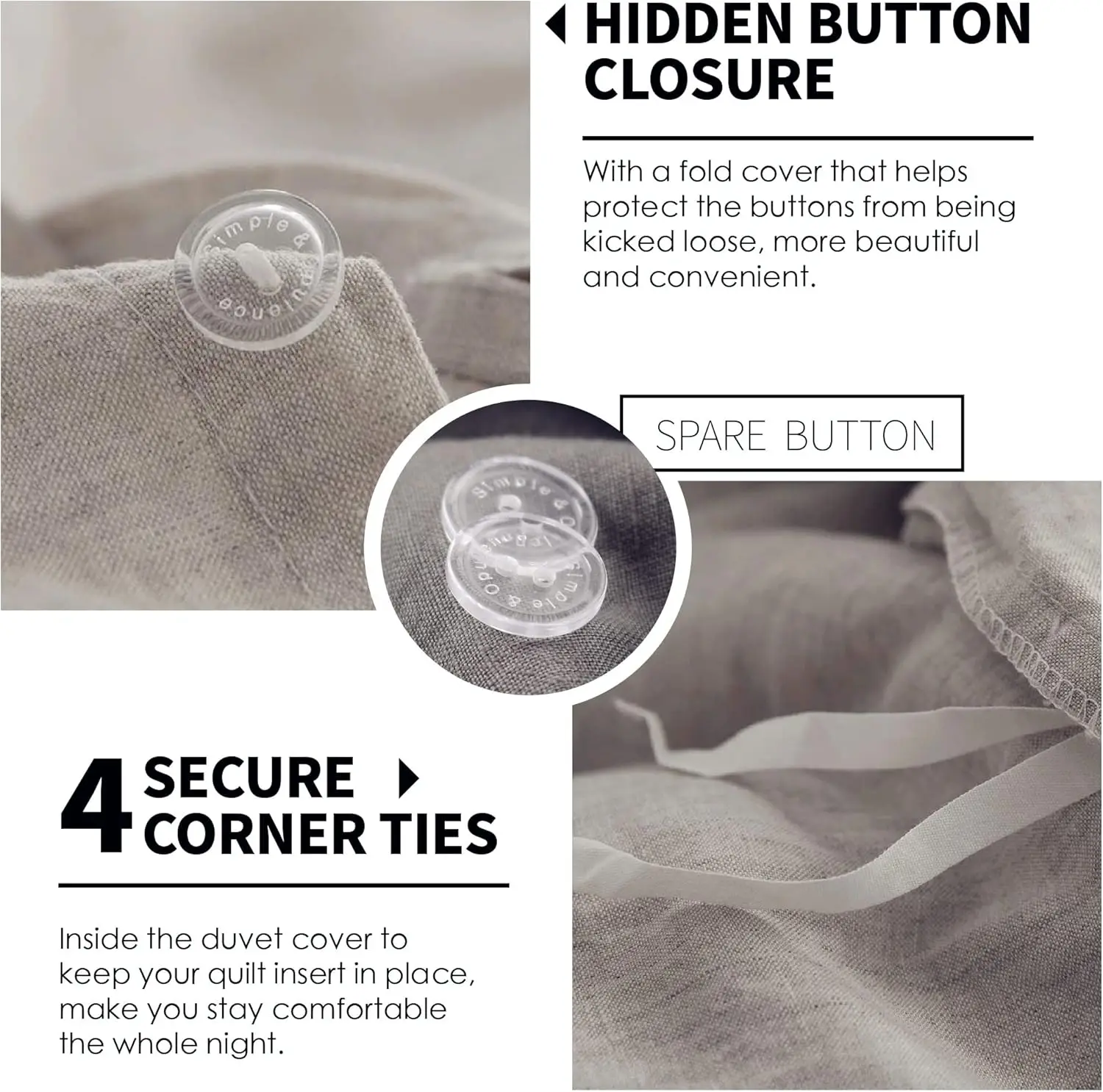 100% Linen Duvet Cover Set 3pcs King Size Natural Washed Flax Breathable Soft Farmhouse Bedding with Button Closure