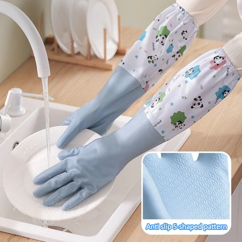 قفازات نسائية سميكة لغسل الأطباق بأكمام طويلة من مادة PVC، مقاومة للماء، خالية من اللاتكس، قابلة لإعادة الاستخدام، تنظيف المطبخ، قفازات أمان العمل