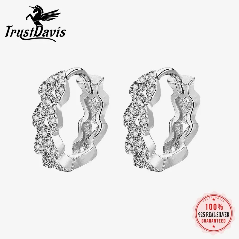 

TrustDavis настоящее серебро 925, модные тонкие V-образные серьги-кольца с бриллиантами для женщин, ювелирные изделия для свадебной вечеринки DS3912