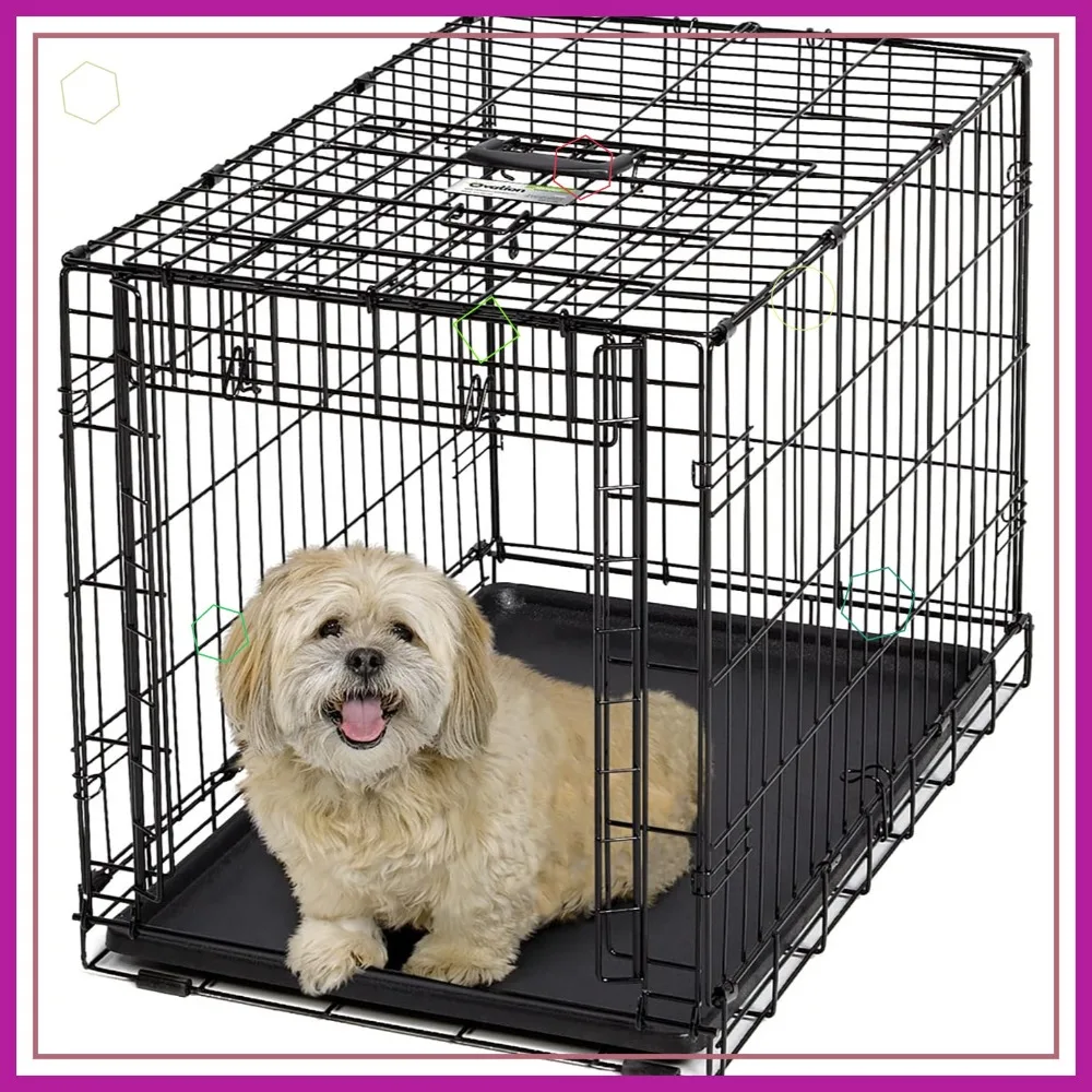 

Medium Folding Dog Crate, 30-Inches, Space-Saving Up & Away Door, Leak-Proof Pan, Divider Panel, Black
