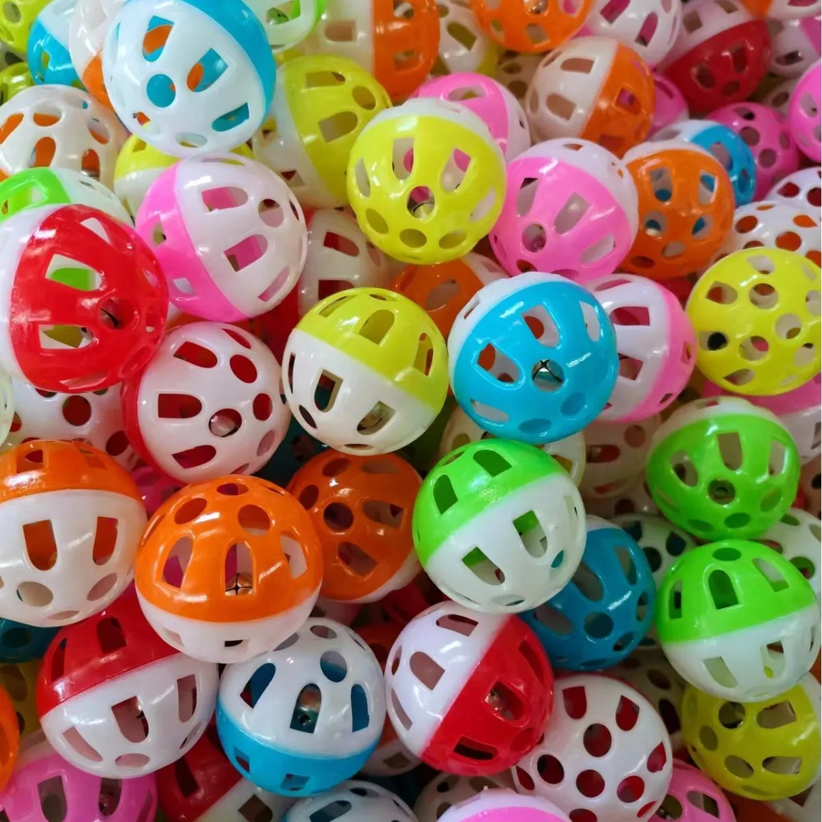 12pcs random colors Colorful hollow out sound making cat toy bell ball set for cats to play and chase pets interactive toys