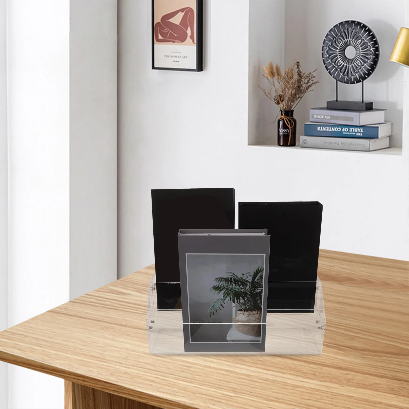 Clear Acrylic Desktop Organizer Shelf Transparent Book Holder Magazine Rack File Sorter Desktop Book Shelf for Office Study