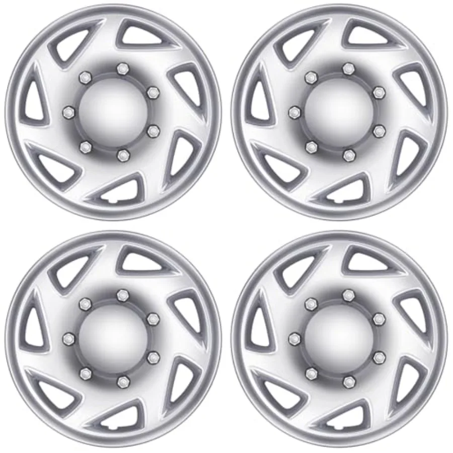 

Ford 4-Pack Hubcaps: Wheel Covers Compatible with Ford Van 1998-2023 Truck and Econoline; 16 inch Silver