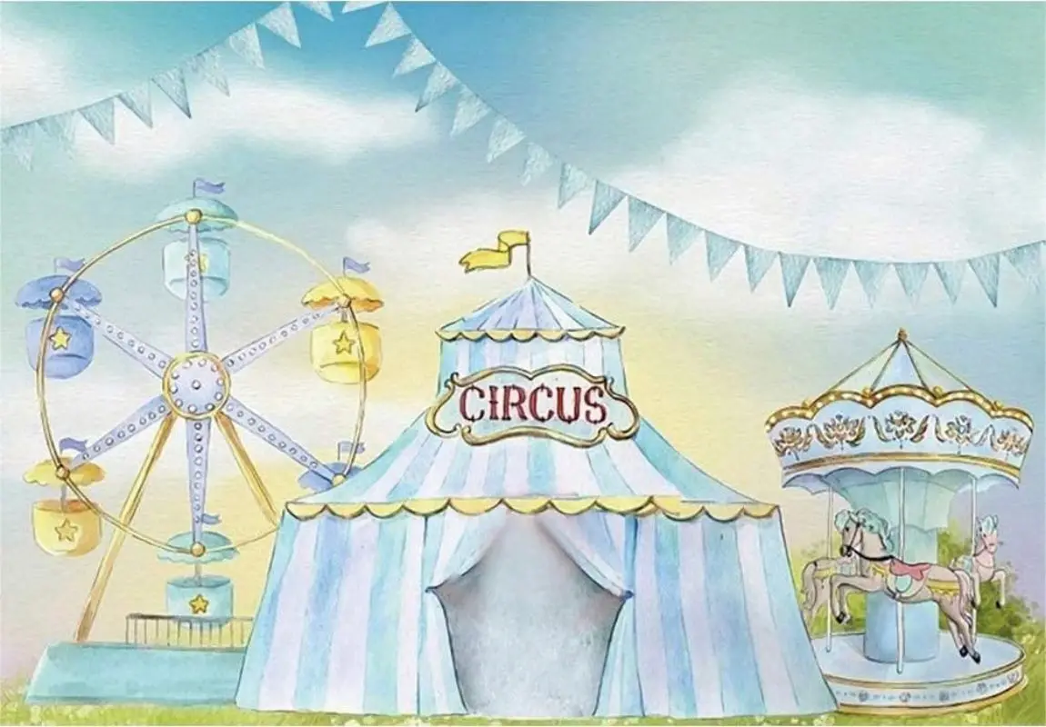 Circus Carnival Backdrop Photography Tent Background for Baby Shower Newborn Carousel Ferris Wheel Tent Kids Decoration Banner