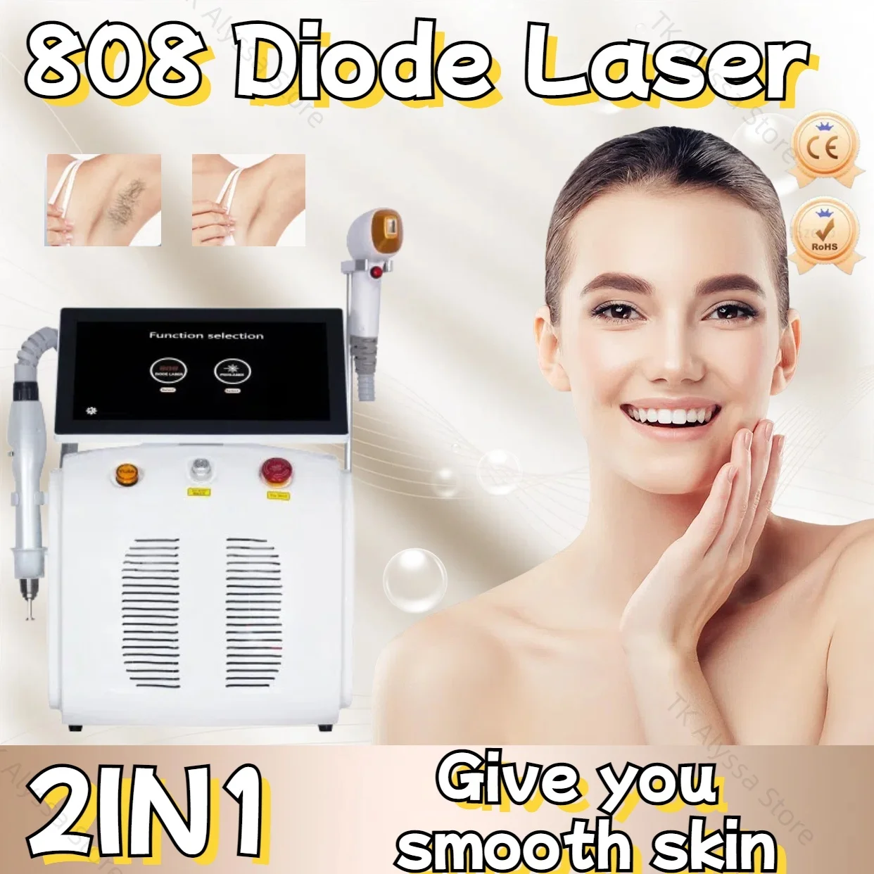 

Soprano Titanium 2in1 diode laser machine 3 wave 755 808 1064nm freezing point painless hair removal picosecond tattoo removal