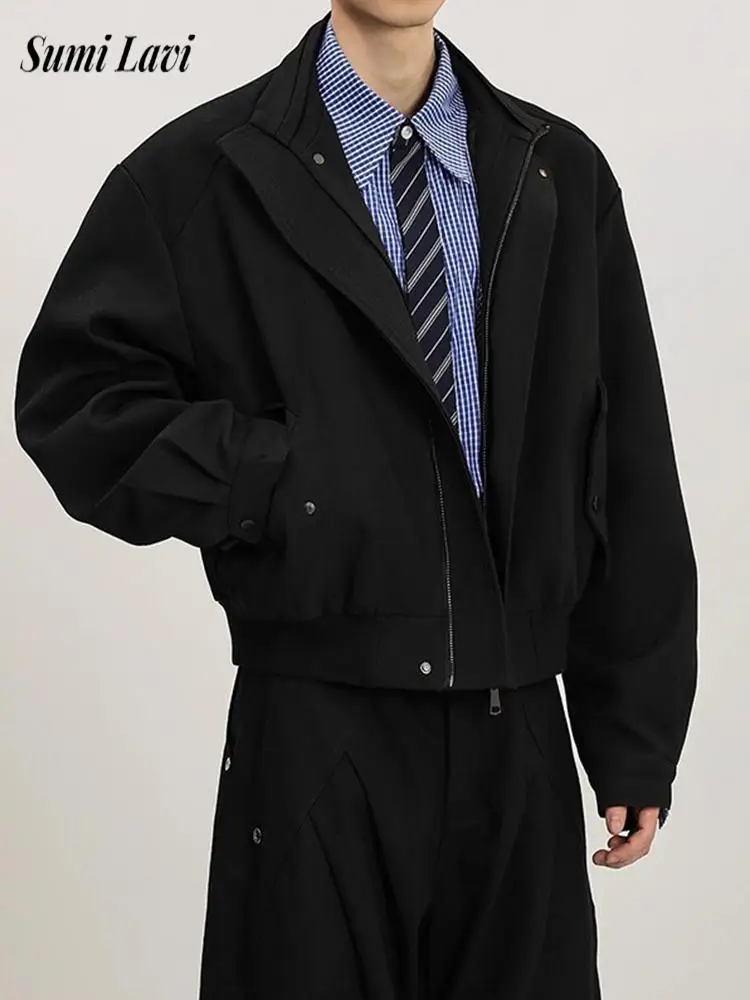 

Streetwear Vintage Slim Fit Crop Jackets Mens Fashionable Solid Color Zipper Lapel Jacket Coat Men Autumn Winter Casual Outwear