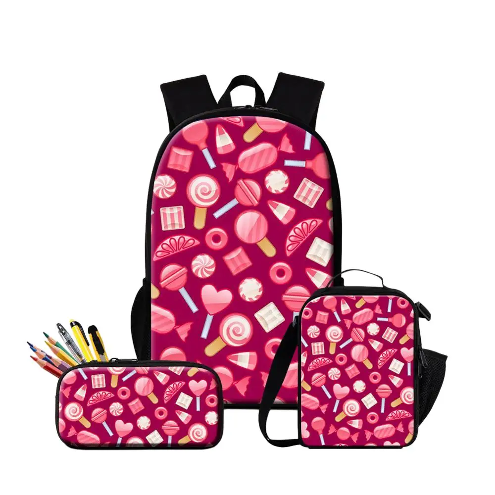 Marshmallow Candy Printed Girls School Bags With Cooler Bag For Pupil 3PCS/Set Women Travel Backpack Primary Bookbag Pencil Case