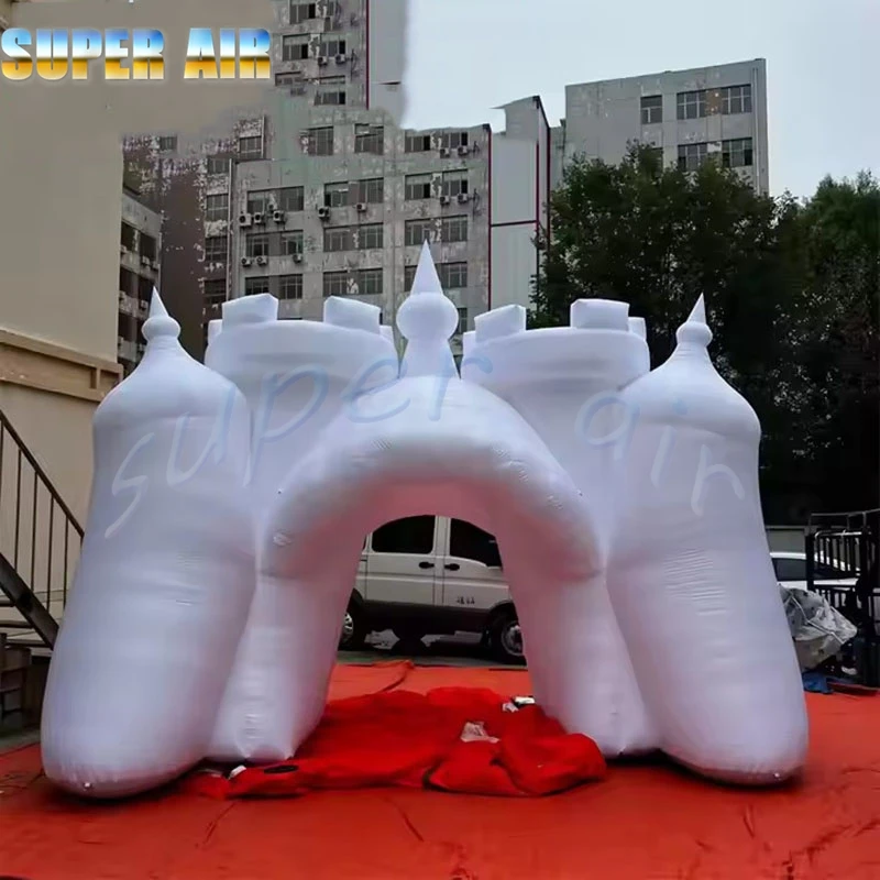 Custom White Inflatable Castle Arch High-Quality Oxford Cloth Colorful Lighting Performance Event Large Inflatable Entrance