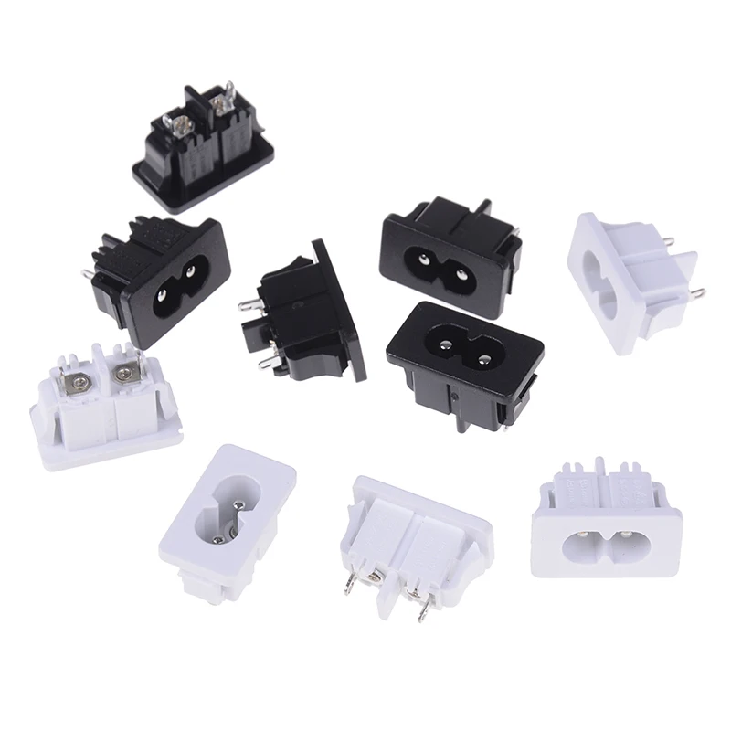 5Pcs AC250V 2.5A IE320 C8 Pure Copper Black And White Female Socket With Card 8 Figure-eight Socket 2-pin Power Input Socket