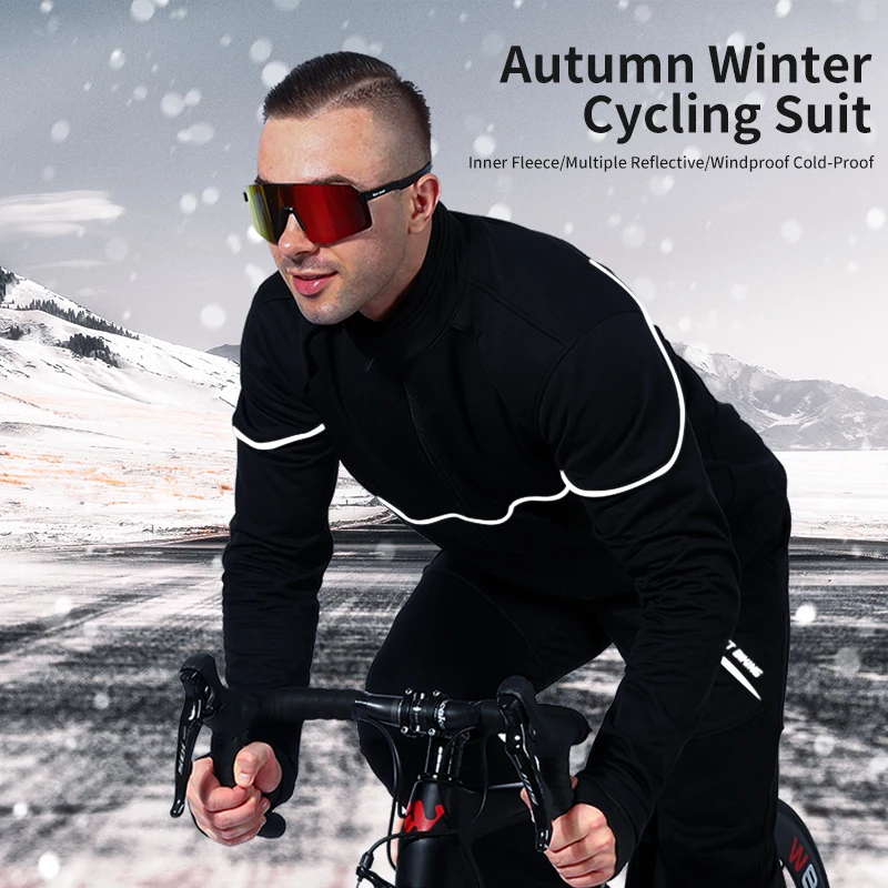 WEST BIKING Winter Thermal Cycling Set Bicycle Jacket Clothes Pants Outdoor Sport Suit Windproof Coat Road Bike Men Sportswear