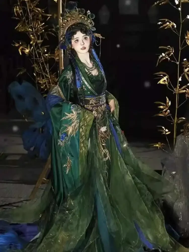 

New Snake Warring States Robe Green Retroheavy Industry Embroidery God Tradition Guofeng Hanfu Cos Cosplay Accessories Halloween