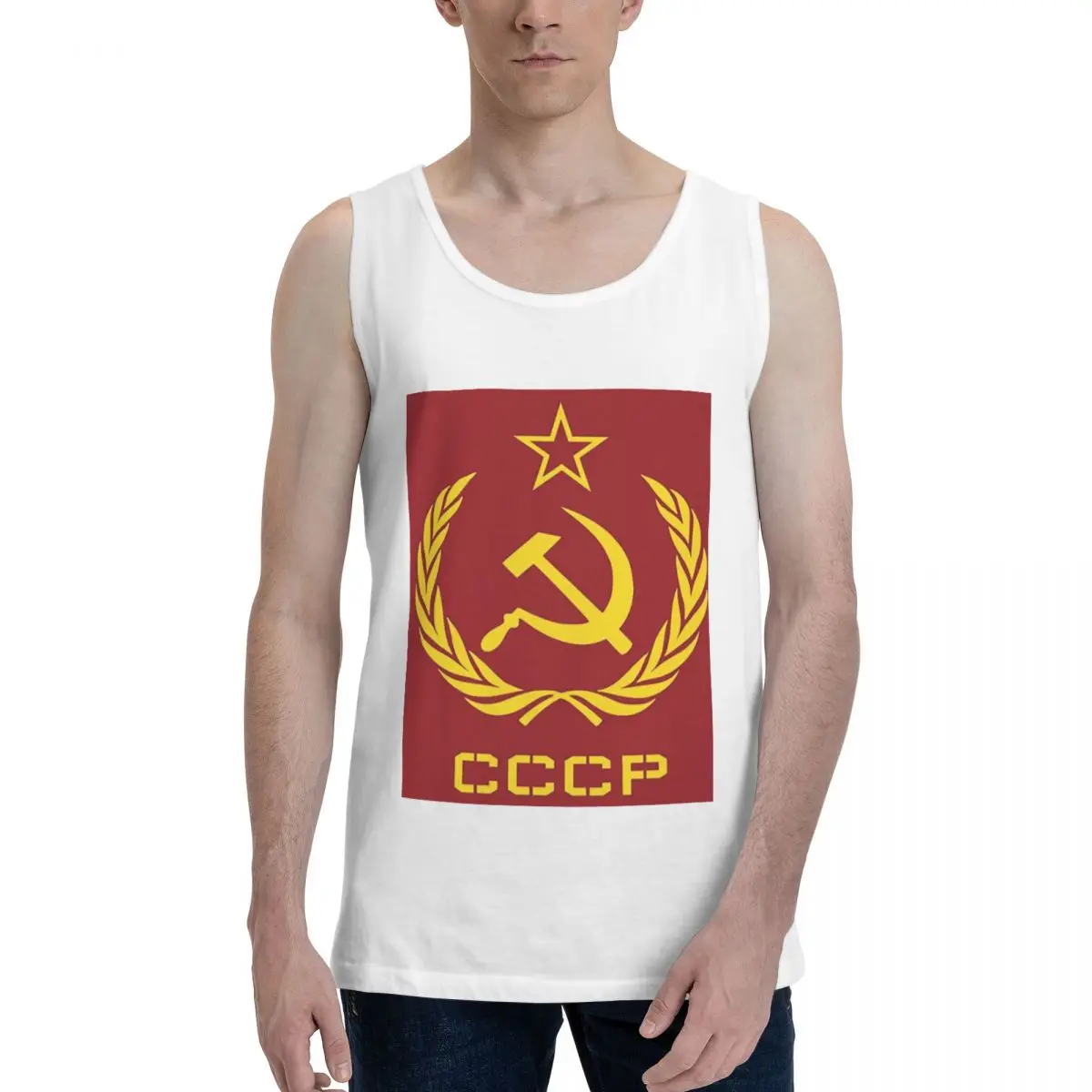 Russian USSR Soviet Union Hammer And Sickle CCCP Communist Men's Sweatshirt Vest Sleeveless Clothing Tees Men Tank Tops T-shirt