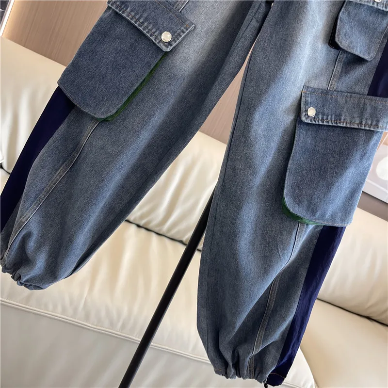 Baggy Cargo Elastische Taillezakken Jeans Voor Dames 2023 Herfst En Winter Nieuwe Persoonlijkheid Vrijetijdsgebonden Denim Rechte Broek