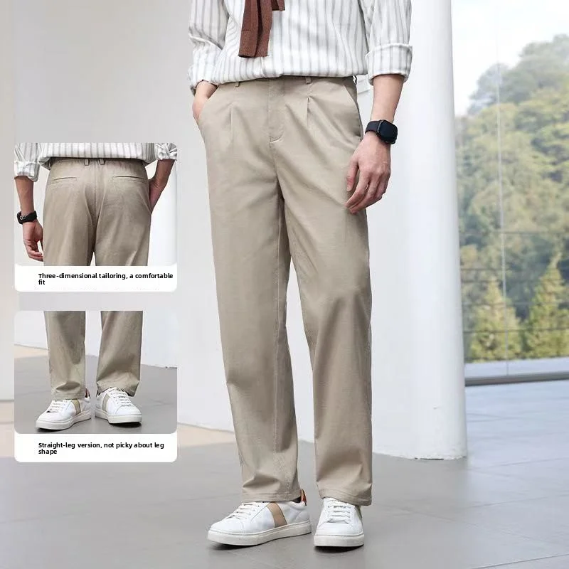 2026 Summer Men's Cotton Linen Blend Straight Leg Pants Breathable Casual Trousers Elastic Waist for Daily & Office Wear