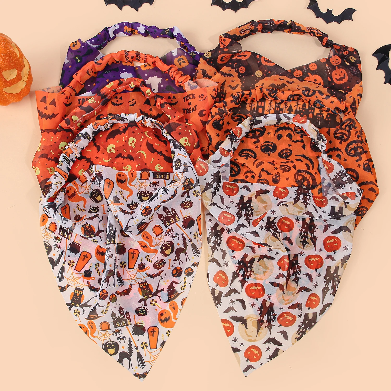 

7/14 шт., шифоновый платок с тыквой и призрачным лицом для девочек, мягкая треугольная бандана на голову для женщин, аксессуары для волос на Хэллоуин