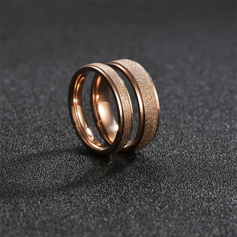 Scrub Stainless Steel Rings For Women Men Rose Gold Color Frosted Finger Ring 2/4/6 mm Width Rings Couple Fashion Jewelry Gift