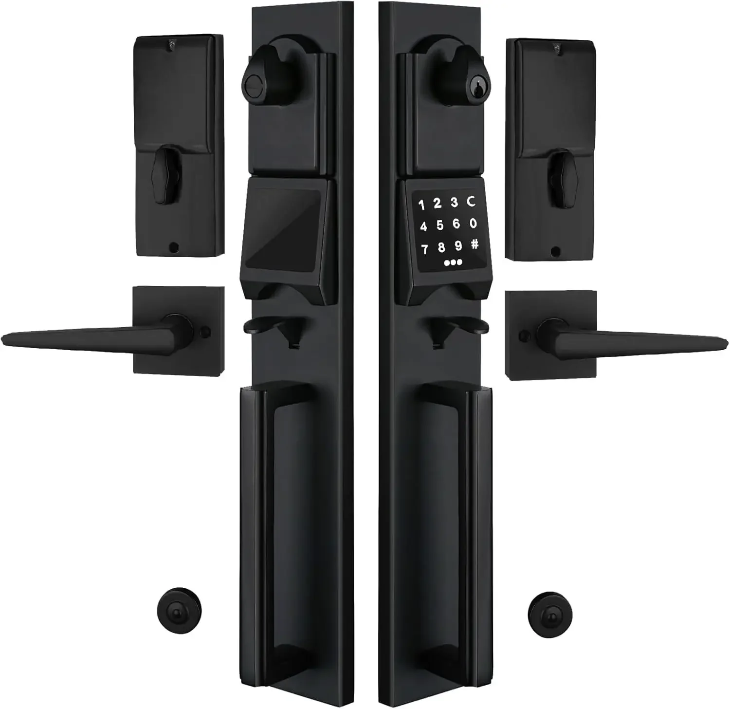 

Smart Keyless Front Door Handleset with Keypad for Double Doors - Electronic Lockset with Dummy Set