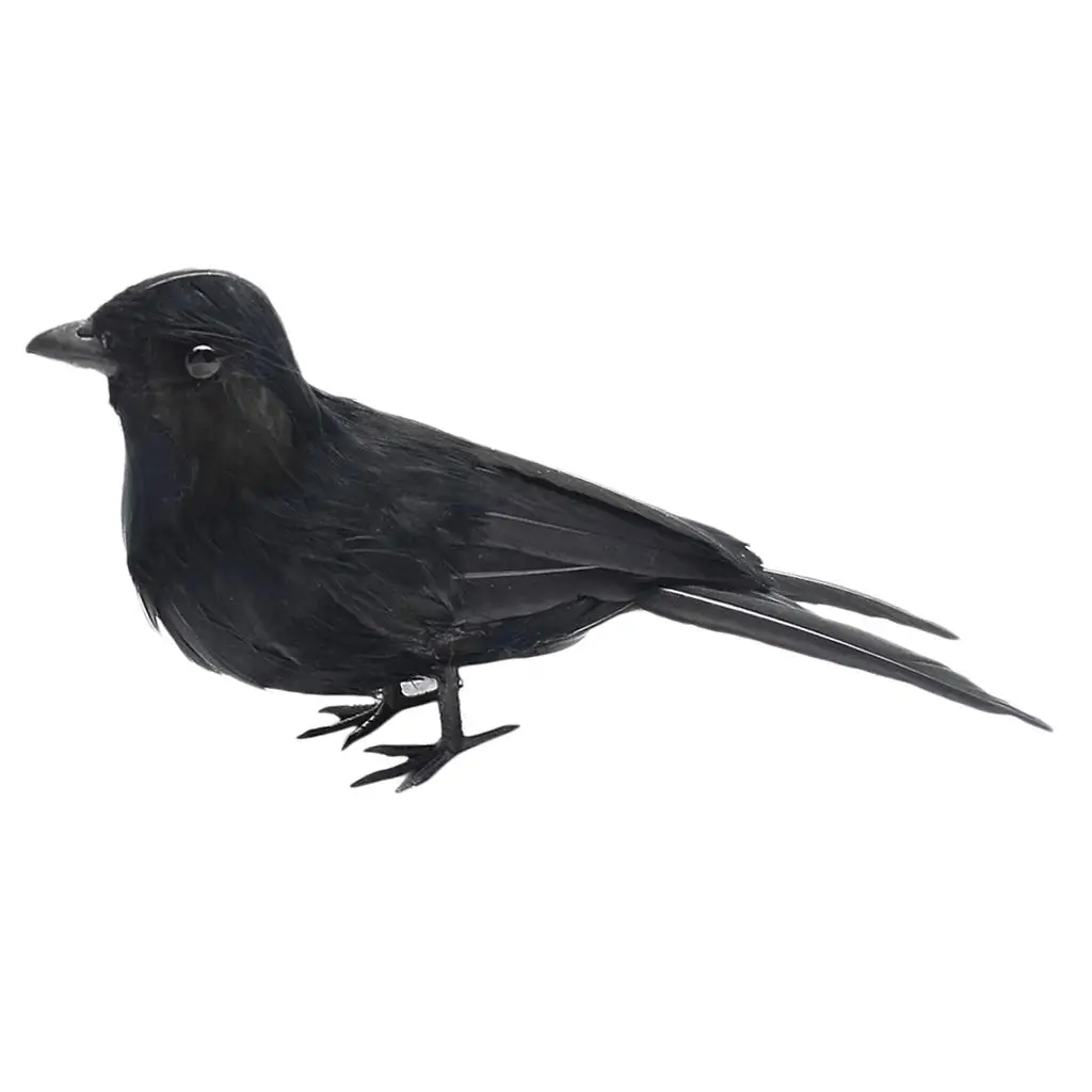 

Halloween Decoration Fake Bird with Feathers Realistic Crow Prop for Yard Window Christmas Party Ornament
