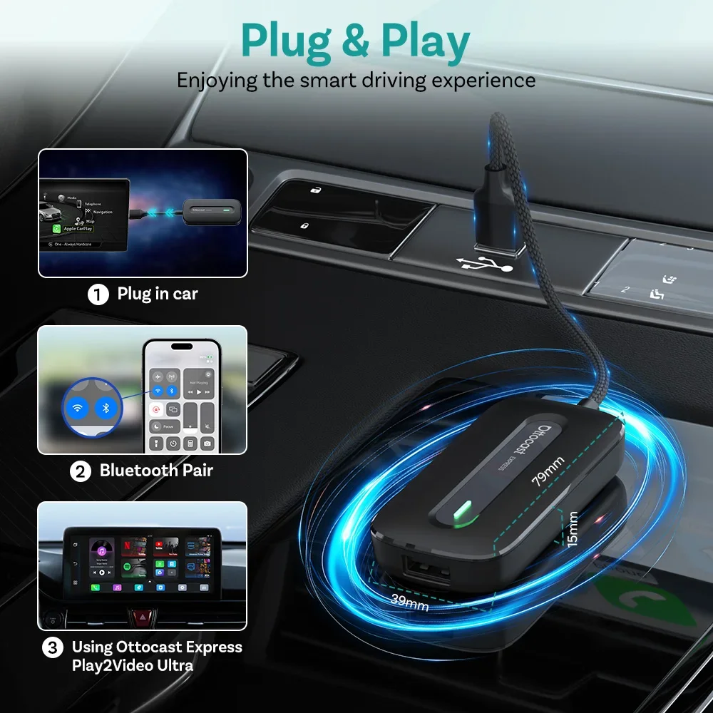 オットキャスト Ottocast Play2Video Express【新品】 OTTOCAST Express Play2Video ウルトラ ワイヤレス CarPlay Android