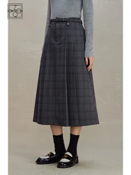 ZIQIAO [Free Belt] College Style Vintage A-Line Skirt for Women Winter 2023 Chic Design Retro Plaid Mid-length Skirts for Female