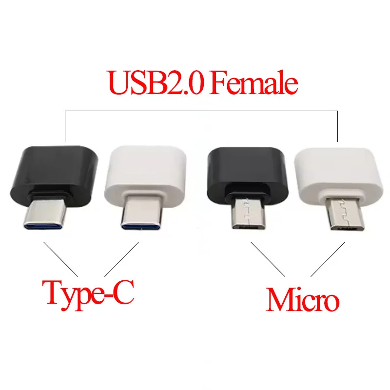 2PCS USB Type‑C & Micro USB Male to USB 2.0 A Female OTG Adapter Black White For Mouse Keyboard USB Flash Drive