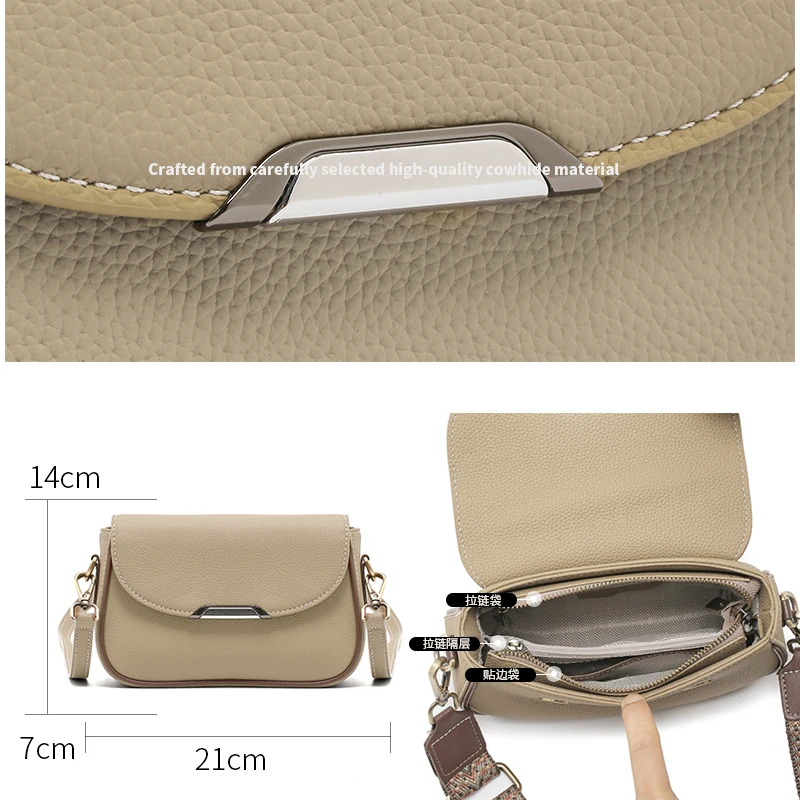 Women's Cow Genuine Leather Crossbody Bag Ladies Light Luxury Cowhide Retro Small Square Handbags Female Leisure Shoulder Bags