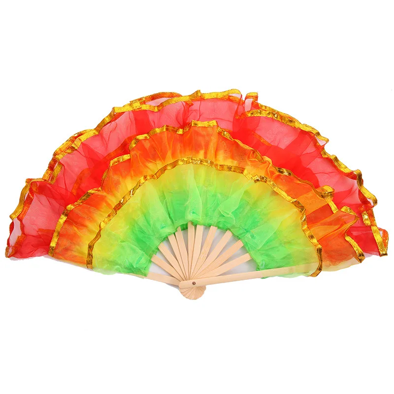 Ventaglio da ballo in filato di cristallo a doppia faccia Ventaglio in filato Phnom Penh Ventaglio in filato multistrato per performance di danza Ventaglio per adulti
