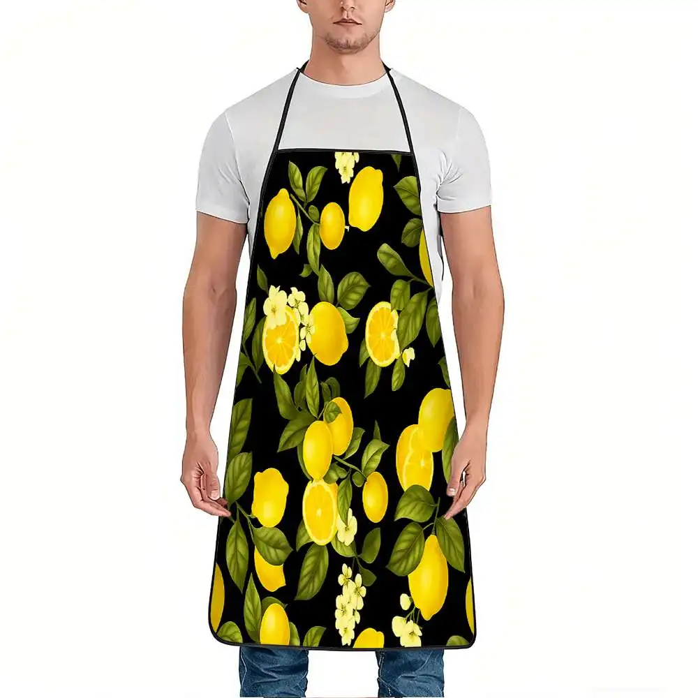 Apron Kitchen Kitchen Baking Apron A lemon fruit and floral design apron made of durable and easy-to-clean polyester with an