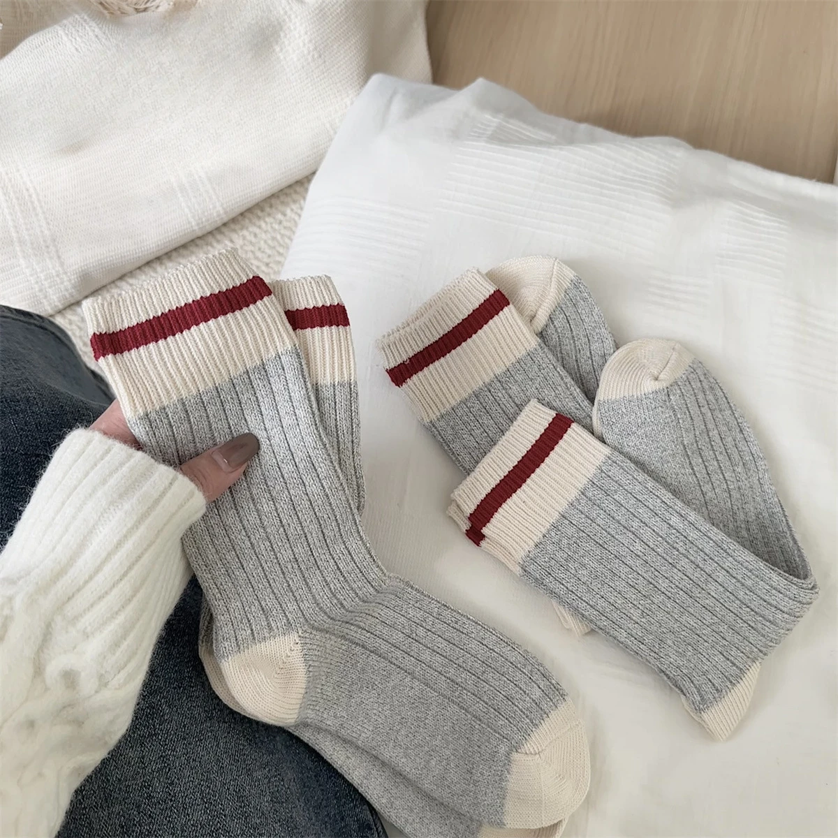 

New Men's and Women's Striped Plaid Short Cute Socks Set Autumn and Winter Boys and Girls Mid-calf Student Cotton Socks