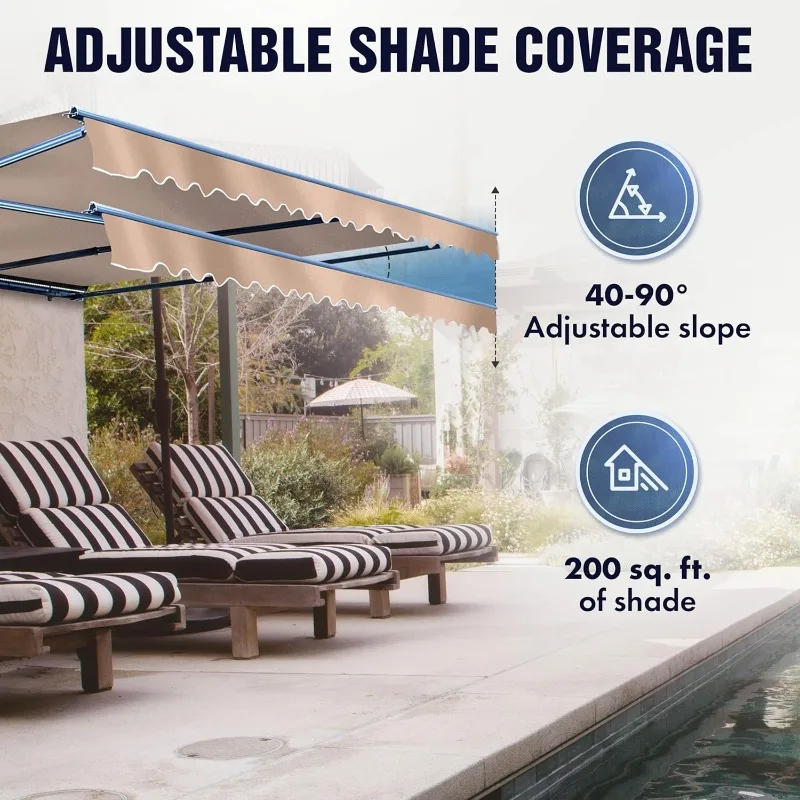 ALEKO Motorized Patio Awning  Remote Controlled Black Frame Retractable Crank Deck Canopy Upgraded 2024 | 20x10 | Ivory