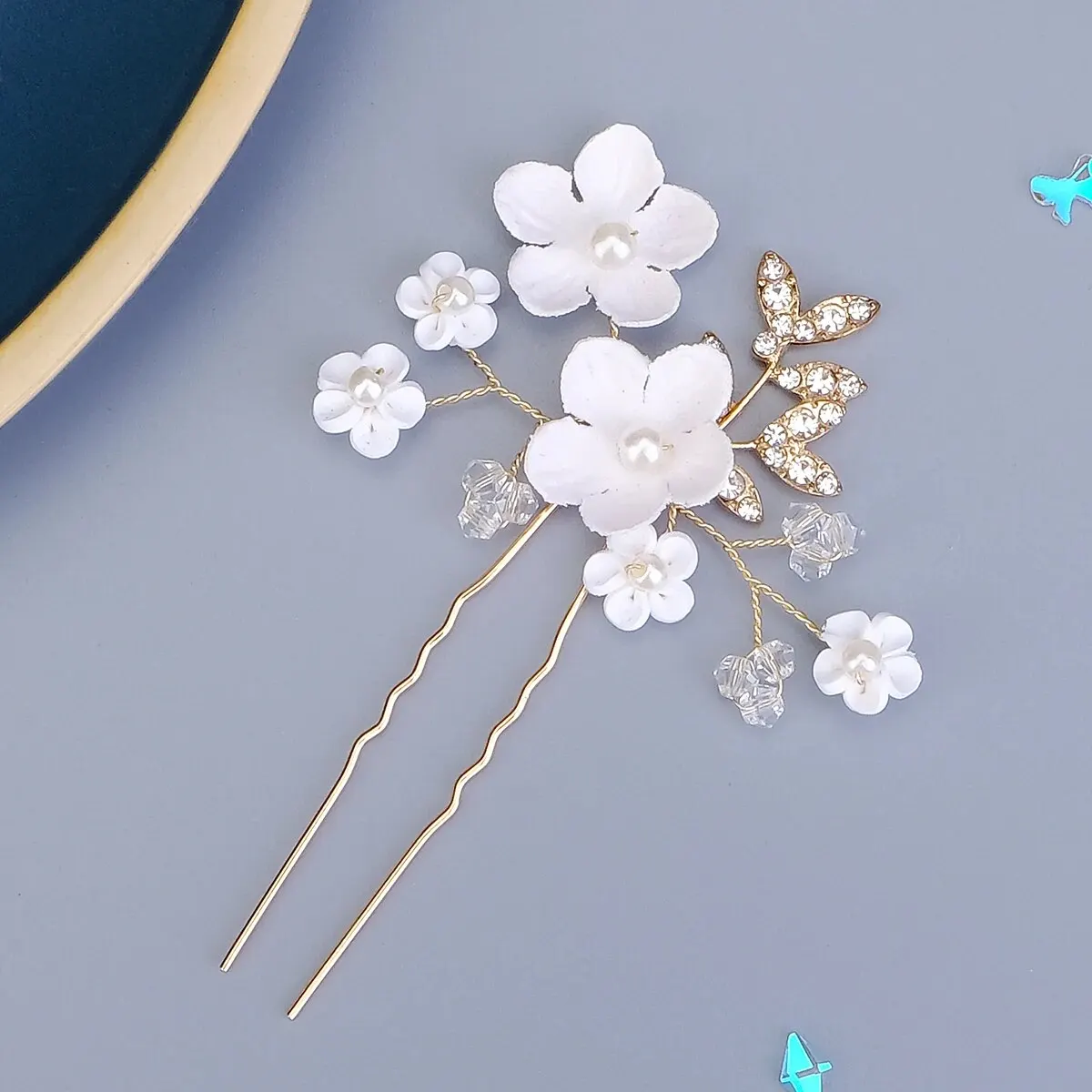 Perle U-förmige Haars pange Gabel Haarschmuck Kopf bedeckung Kopf bedeckung Geschenk Hochzeit Braut Haarschmuck Strass Haarnadeln – Detail 4