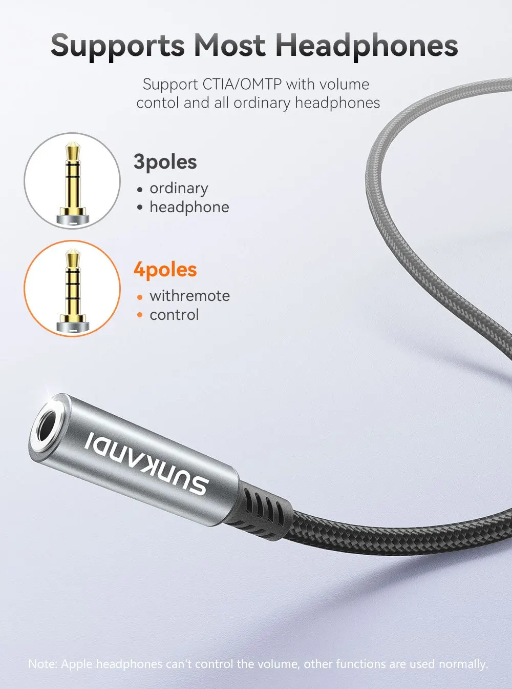 SUNKANDI USB Type C to 3.5mm Female Headphone Jack Adapter, USB C to Aux Audio Dongle Cable Cord for iPad, Samsung, MacBook